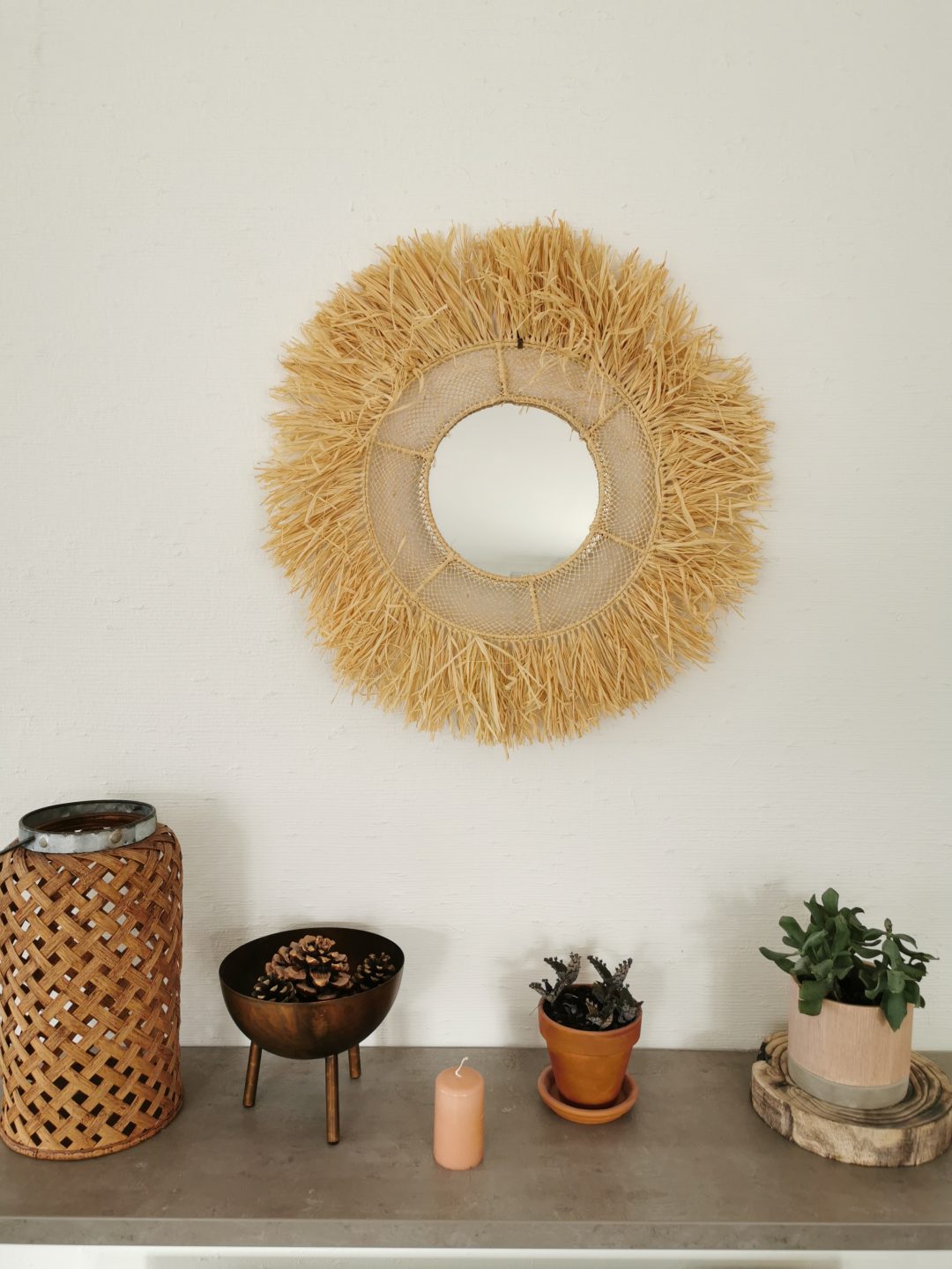 Miroir franges beiges et filet