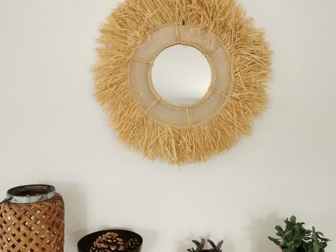 Miroir franges beiges et filet