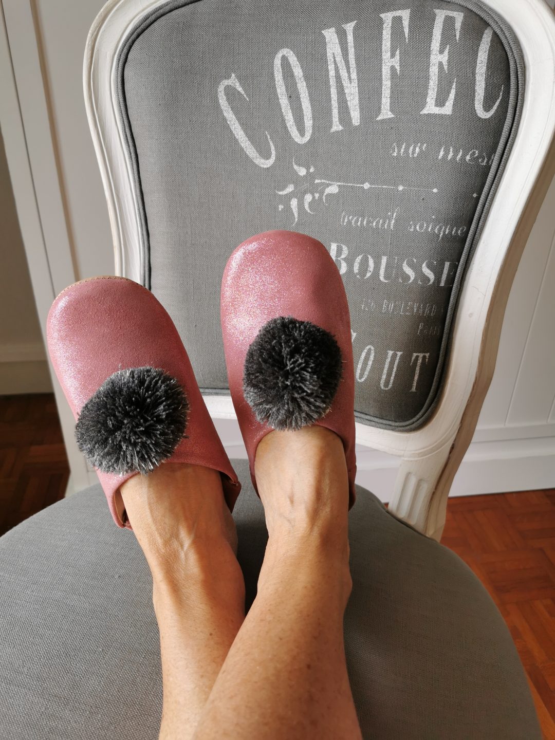 Babouches d'intérieur rose pailleté