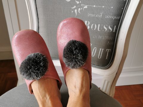 Babouches d'intérieur rose pailleté