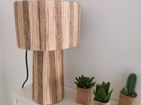 Lampe en raphia à poser, rayée  beige-taupe